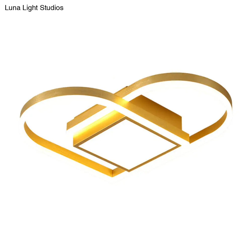 Gold/Coffee Acrylic Led Nordic Flush Mount Ceiling Light With Loving Heart Design - Warm/White