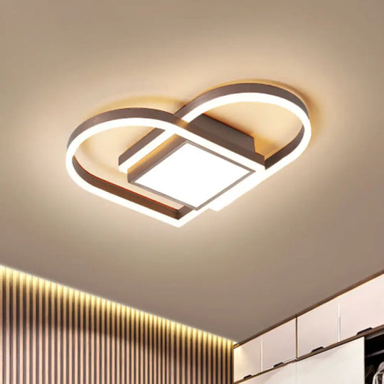 Gold/Coffee Acrylic Led Nordic Flush Mount Ceiling Light With Loving Heart Design - Warm/White