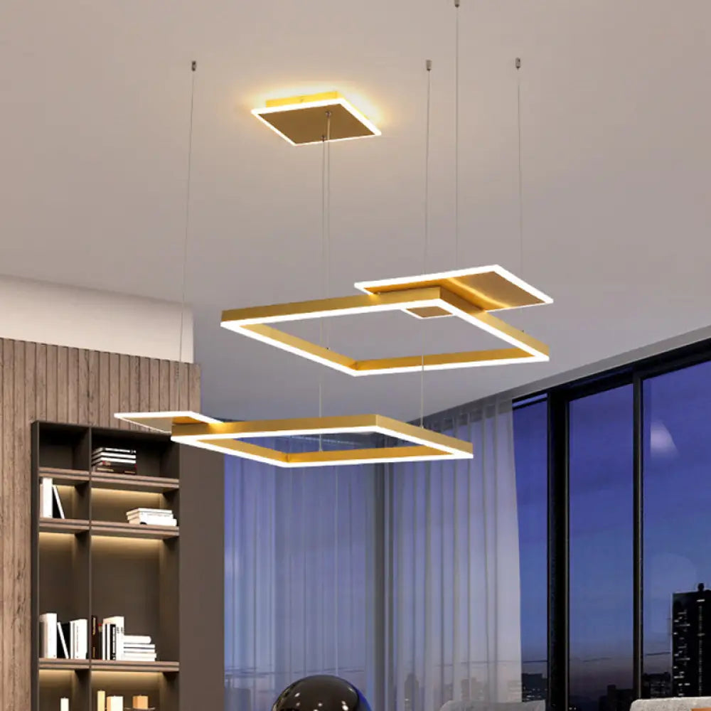 Gold/Coffee Square Led Chandelier Pendant Light With Warm/White - Modern Metal Ceiling Lamp Gold /