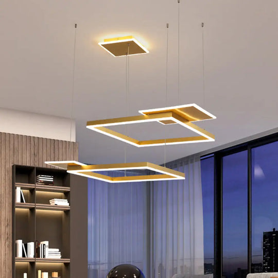 Gold/Coffee Square Led Chandelier Pendant Light With Warm/White - Modern Metal Ceiling Lamp Gold /