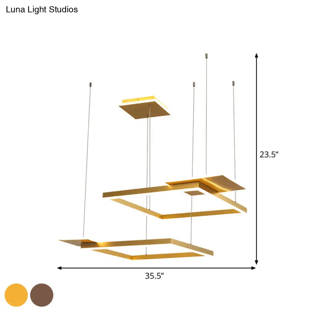 Gold/Coffee Square Led Chandelier Pendant Light With Warm/White - Modern Metal Ceiling Lamp