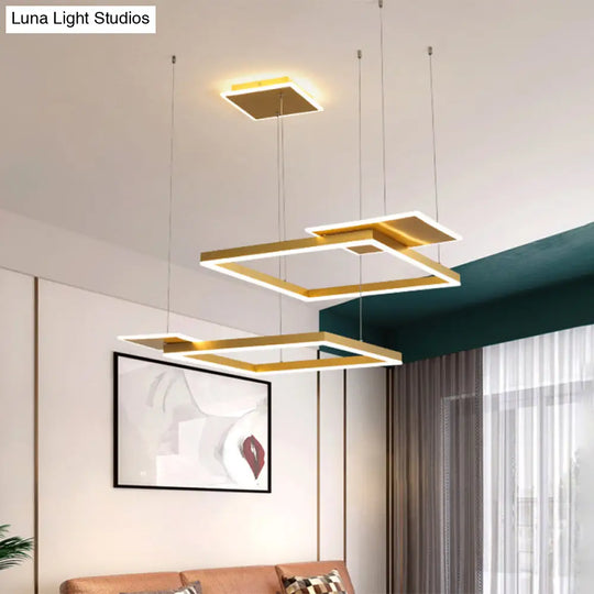 Gold/Coffee Square Led Chandelier Pendant Light With Warm/White - Modern Metal Ceiling Lamp