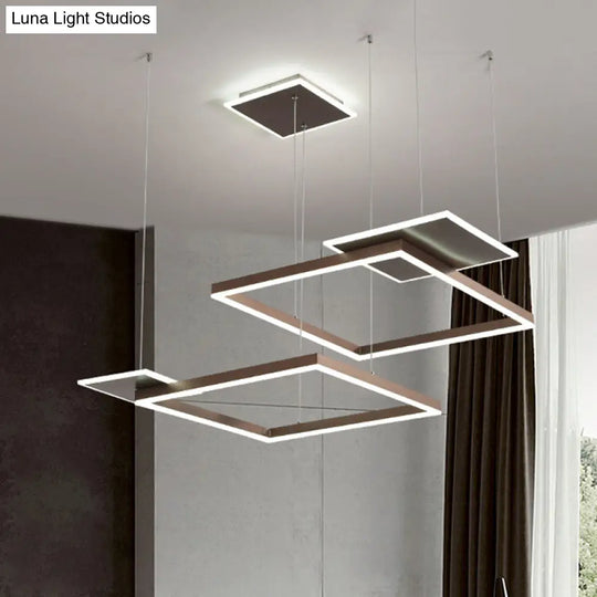 Gold/Coffee Square Led Chandelier Pendant Light With Warm/White - Modern Metal Ceiling Lamp