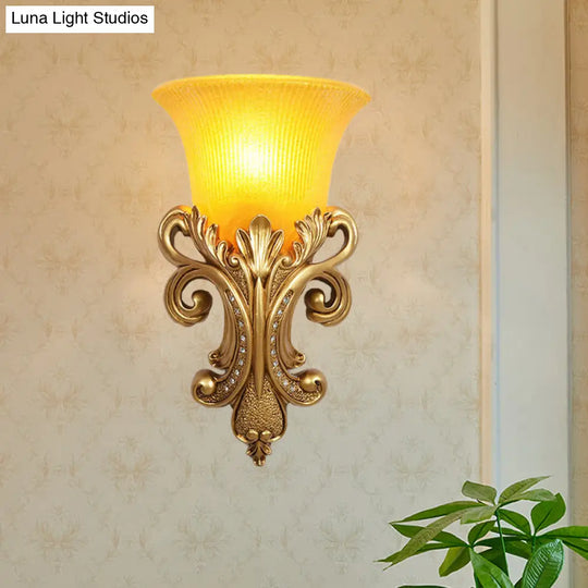 Gold Colonial Bell Flush Mount Wall Sconce With Prismatic Glass For Living Room Lighting