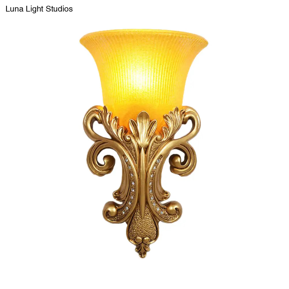 Gold Colonial Bell Flush Mount Wall Sconce With Prismatic Glass For Living Room Lighting