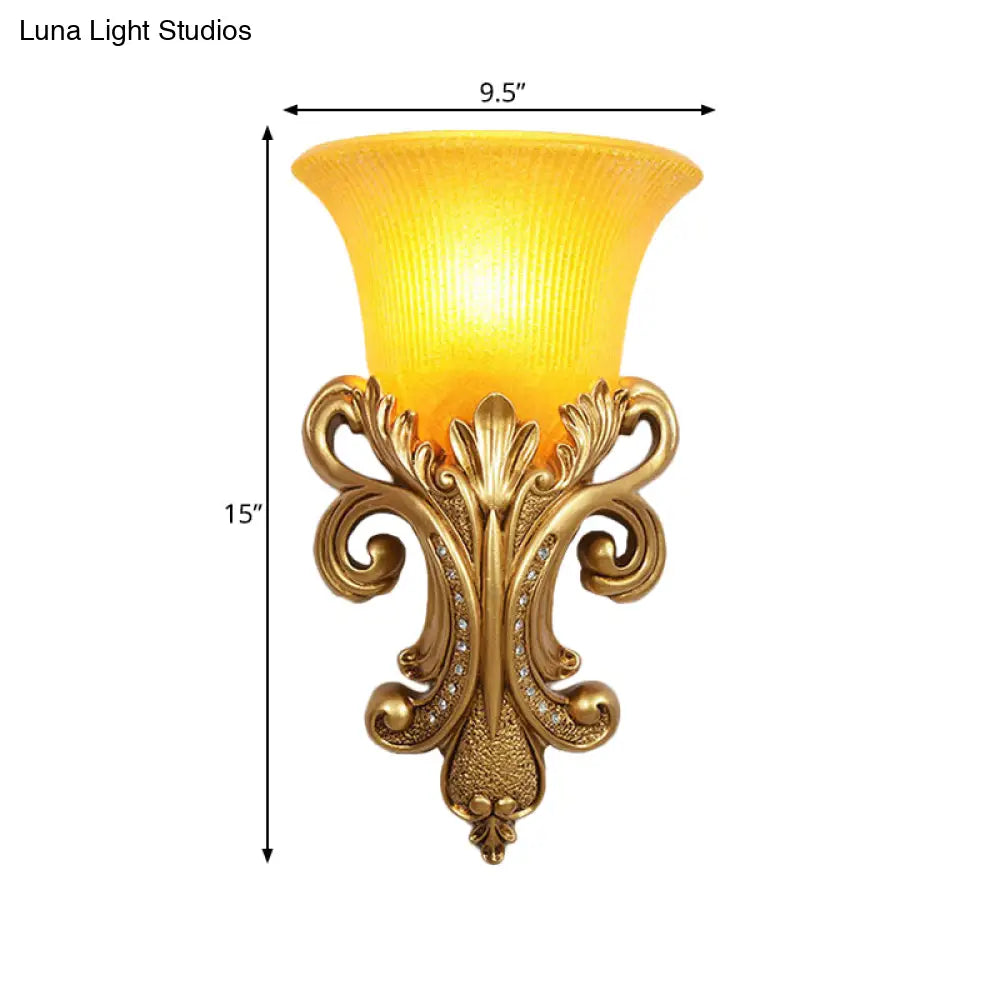 Gold Colonial Bell Flush Mount Wall Sconce With Prismatic Glass For Living Room Lighting