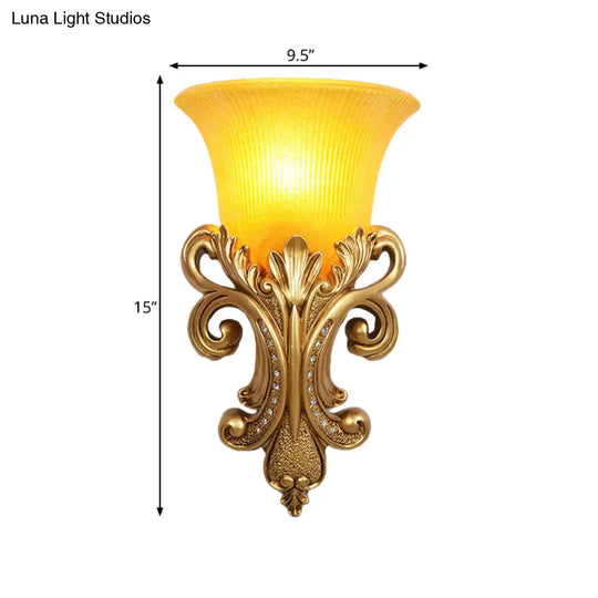 Gold Colonial Bell Flush Mount Wall Sconce With Prismatic Glass For Living Room Lighting