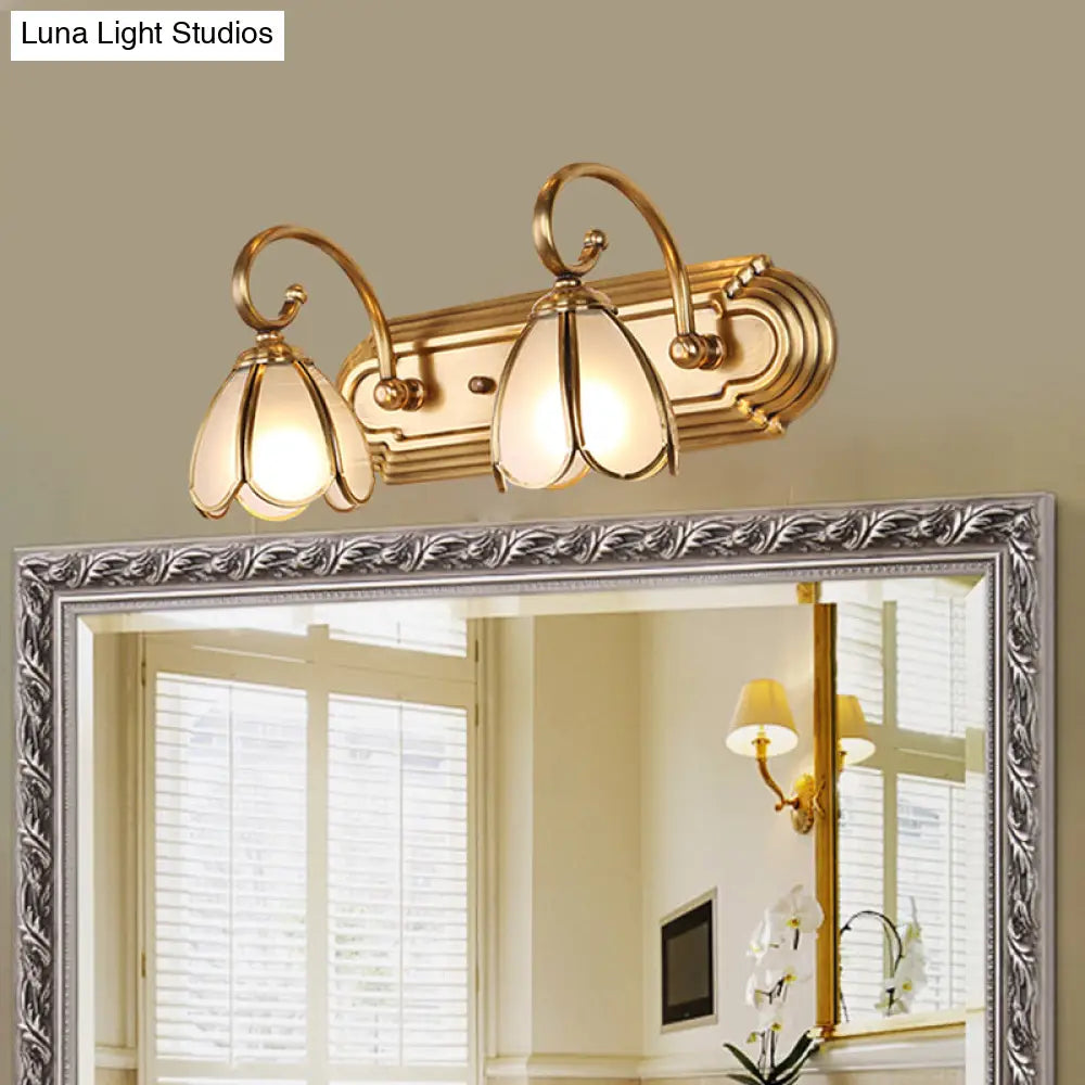 Gold Colonial Blossom Cream Glass Wall Sconce Vanity Light - 2-Bulb Mount