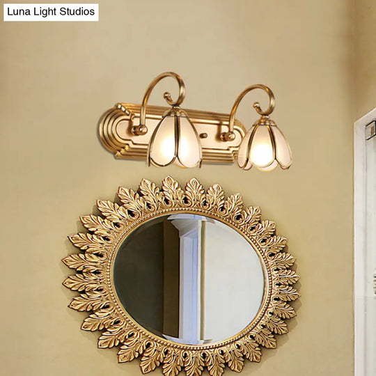 Gold Colonial Blossom Cream Glass Wall Sconce Vanity Light - 2-Bulb Mount