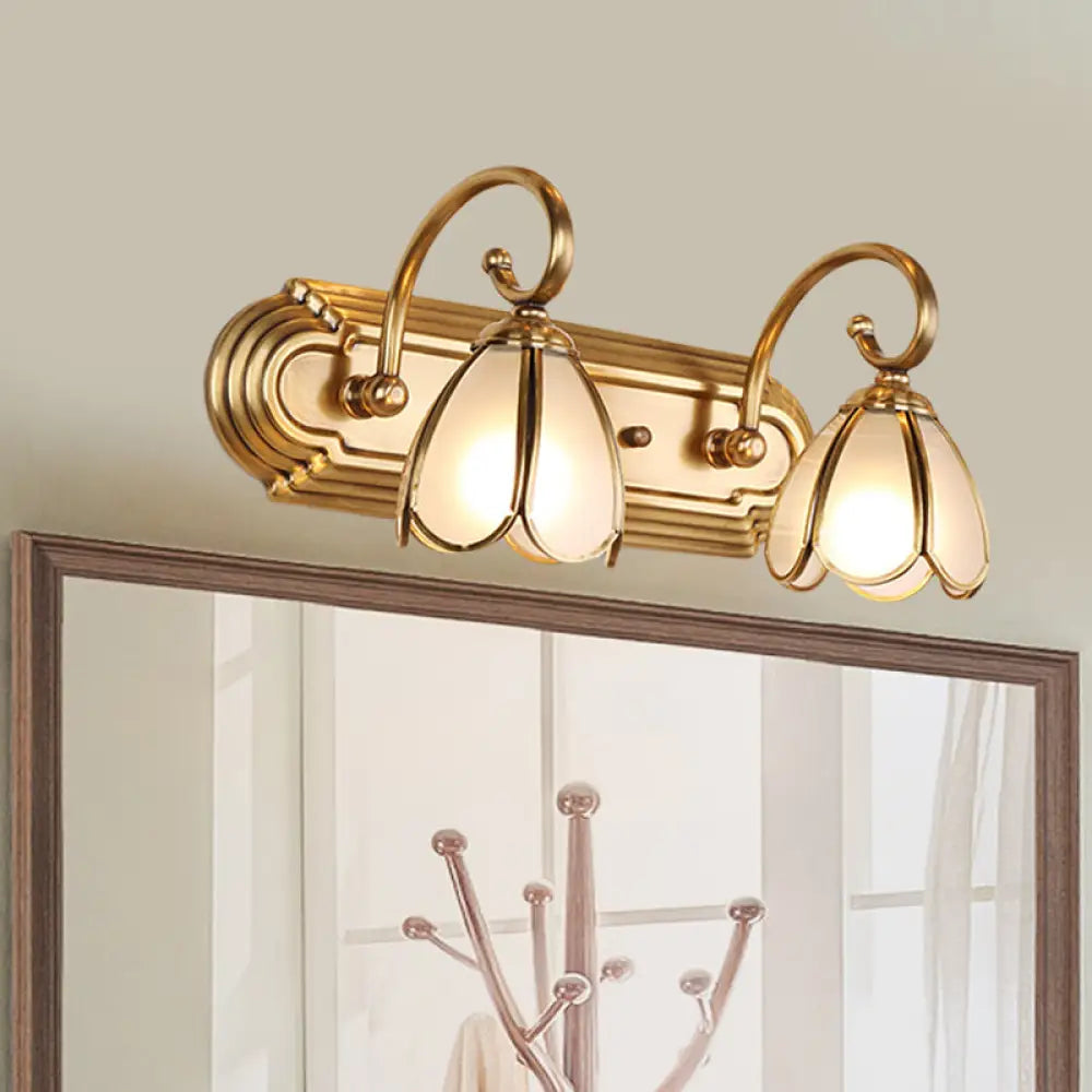 Gold Colonial Blossom Cream Glass Wall Sconce Vanity Light - 2-Bulb Mount