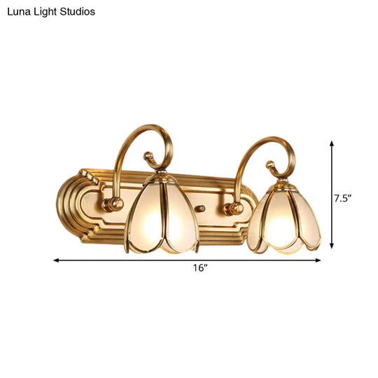 Gold Colonial Blossom Cream Glass Wall Sconce Vanity Light - 2-Bulb Mount