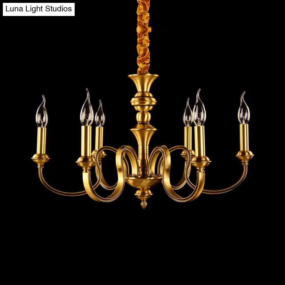 Gold Colonial Candle Ceiling Pendant Light With 3/5/6 Metal Heads - Elegant Living Room Chandelier