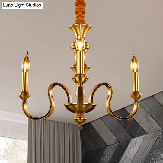 Gold Colonial Candle Ceiling Pendant Light With 3/5/6 Metal Heads - Elegant Living Room Chandelier