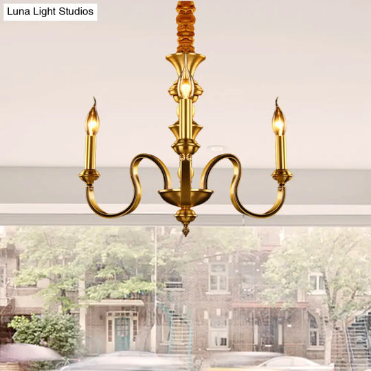 Gold Colonial Candle Ceiling Pendant Light With 3/5/6 Metal Heads - Elegant Living Room Chandelier