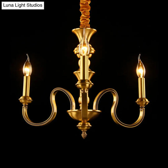 Gold Colonial Candle Ceiling Pendant Light With 3/5/6 Metal Heads - Elegant Living Room Chandelier