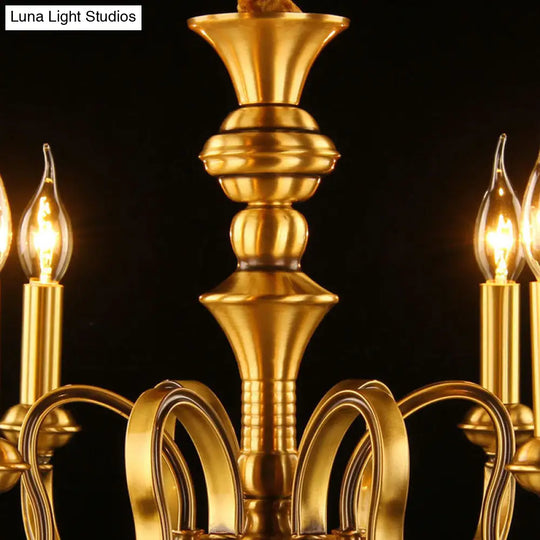 Gold Colonial Candle Ceiling Pendant Light With 3/5/6 Metal Heads - Elegant Living Room Chandelier