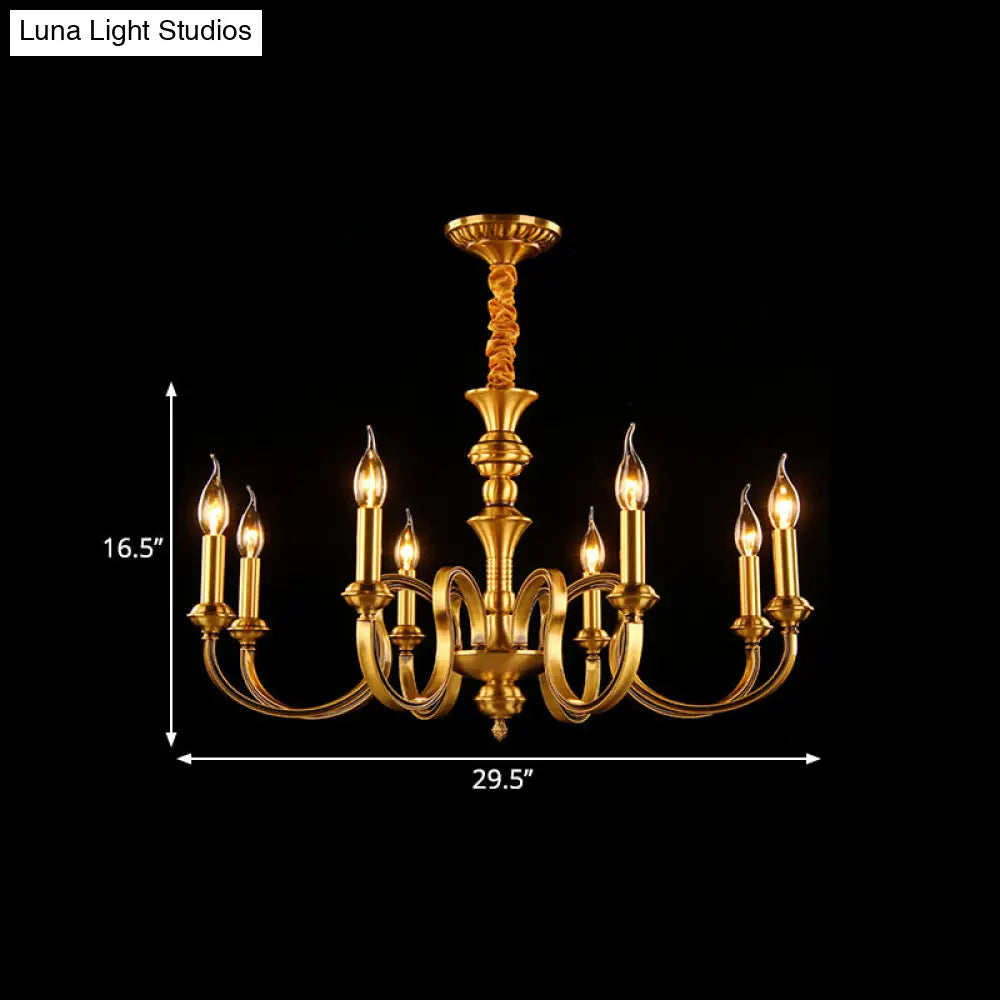 Gold Colonial Candle Ceiling Pendant Light With 3/5/6 Metal Heads - Elegant Living Room Chandelier