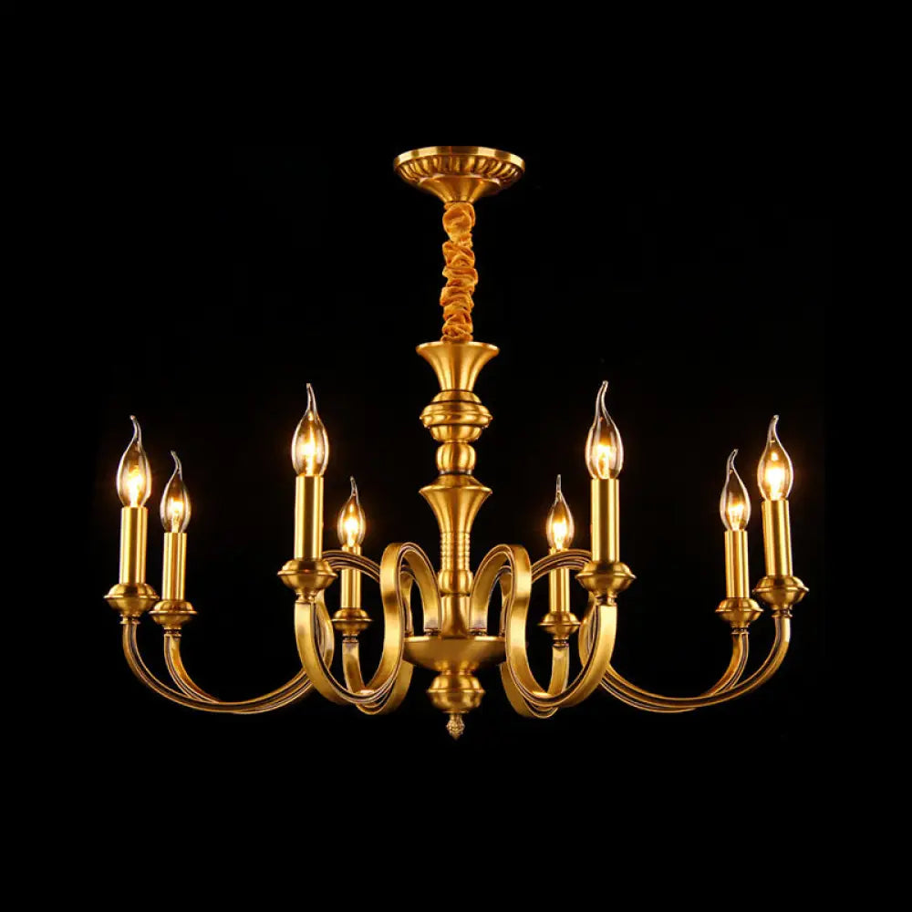 Gold Colonial Candle Ceiling Pendant Light With 3/5/6 Metal Heads - Elegant Living Room Chandelier