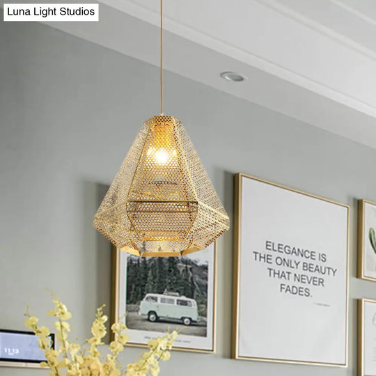 Gold Colonial Diamond Suspension Pendant Light With Stainless Steel Down Lighting