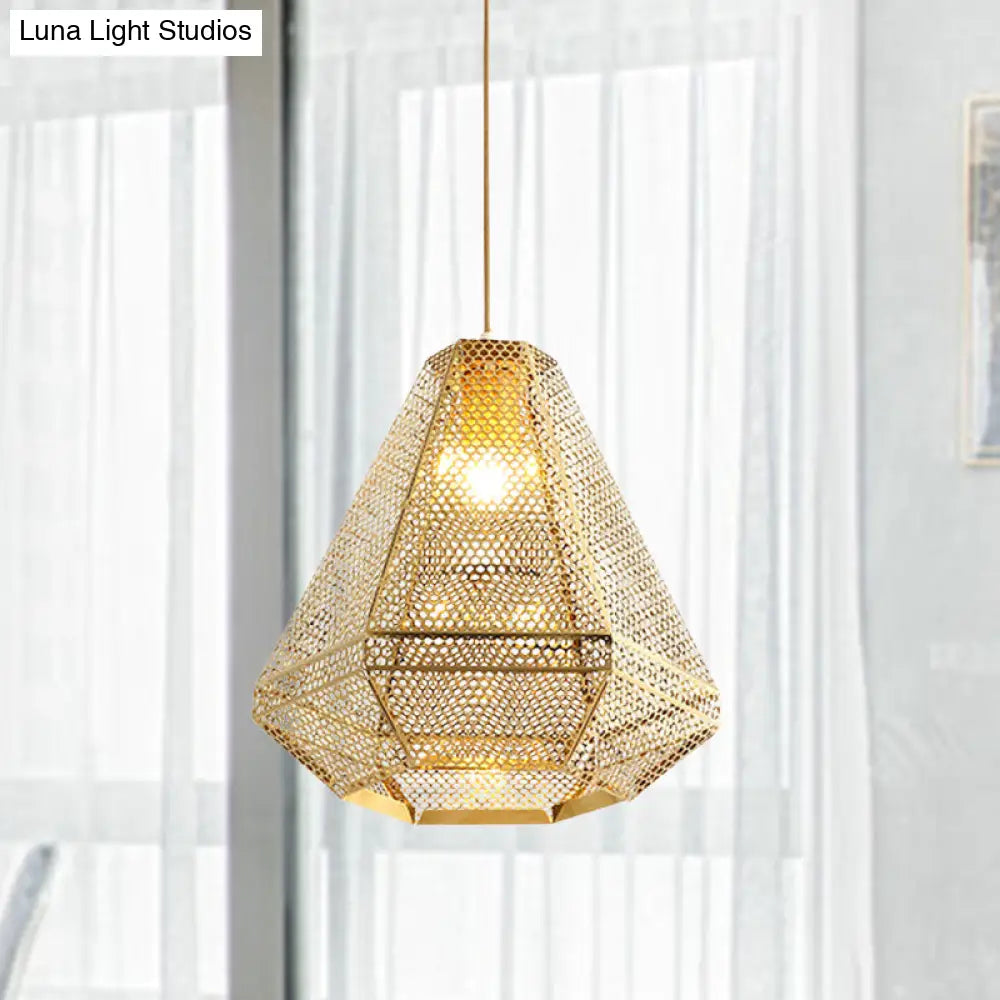 Gold Colonial Diamond Suspension Pendant Light With Stainless Steel Down Lighting