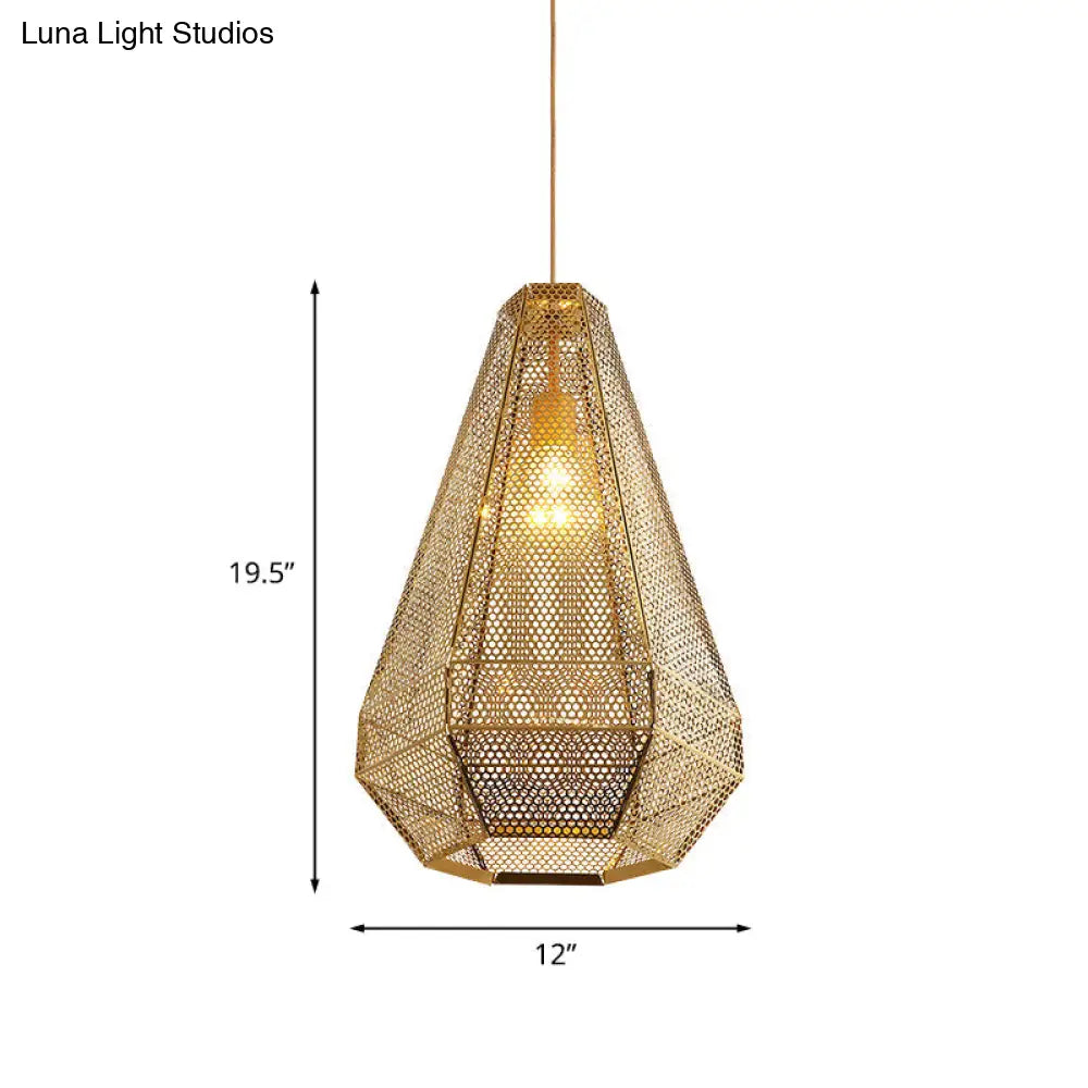 Gold Colonial Diamond Suspension Pendant Light With Stainless Steel Down Lighting