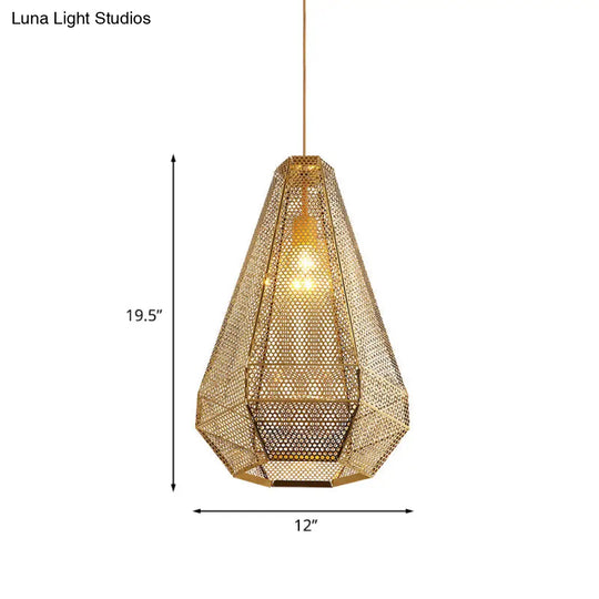 Gold Colonial Diamond Suspension Pendant Light With Stainless Steel Down Lighting