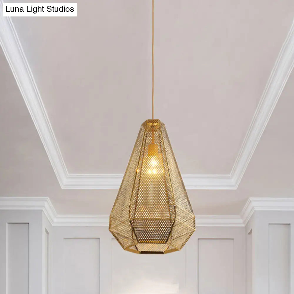 Gold Colonial Diamond Suspension Pendant Light With Stainless Steel Down Lighting