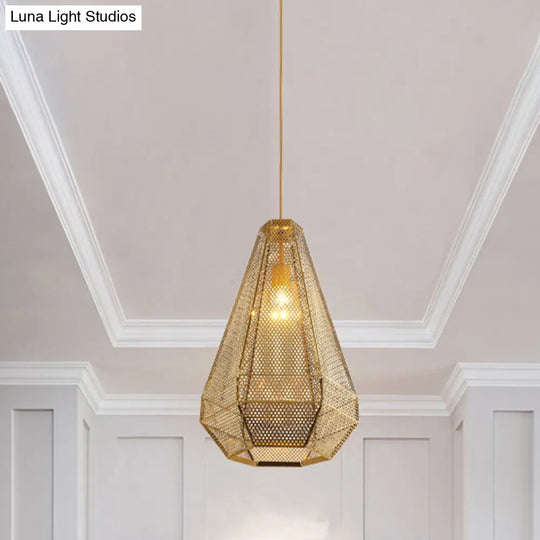 Gold Colonial Diamond Suspension Pendant Light With Stainless Steel Down Lighting