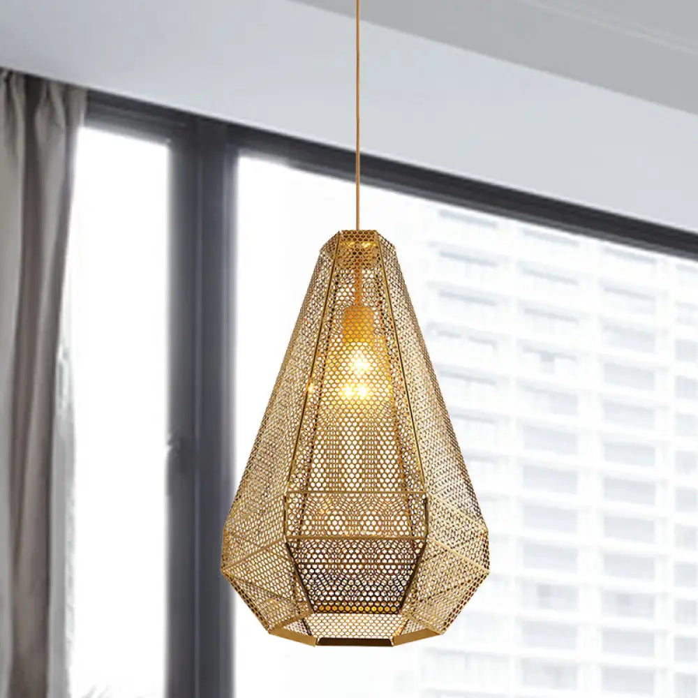 Gold Colonial Diamond Suspension Pendant Light With Stainless Steel Down Lighting / A