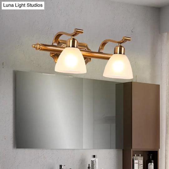 Gold Colonial Dome Vanity Lighting Idea: 1/2/3-Light Cream Glass Bathroom Wall Light With Curved Arm