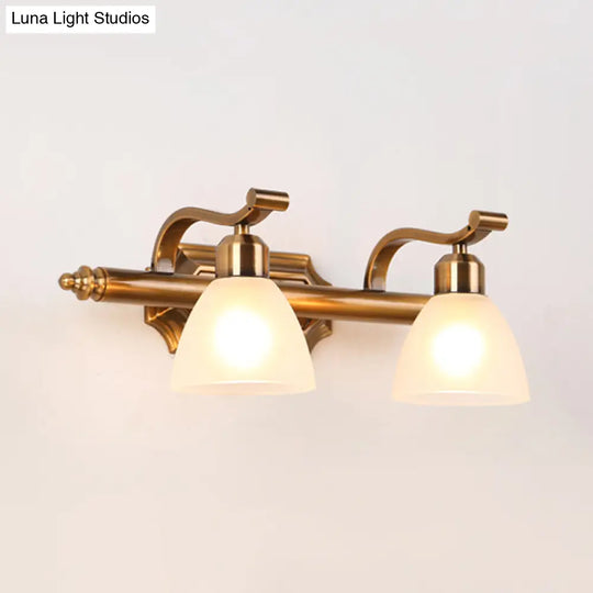 Gold Colonial Dome Vanity Lighting Idea: 1/2/3-Light Cream Glass Bathroom Wall Light With Curved Arm