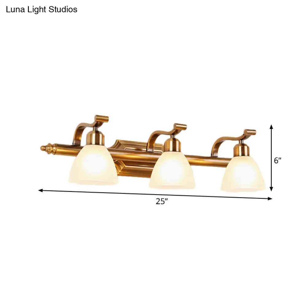 Gold Colonial Dome Vanity Lighting Idea: 1/2/3-Light Cream Glass Bathroom Wall Light With Curved Arm