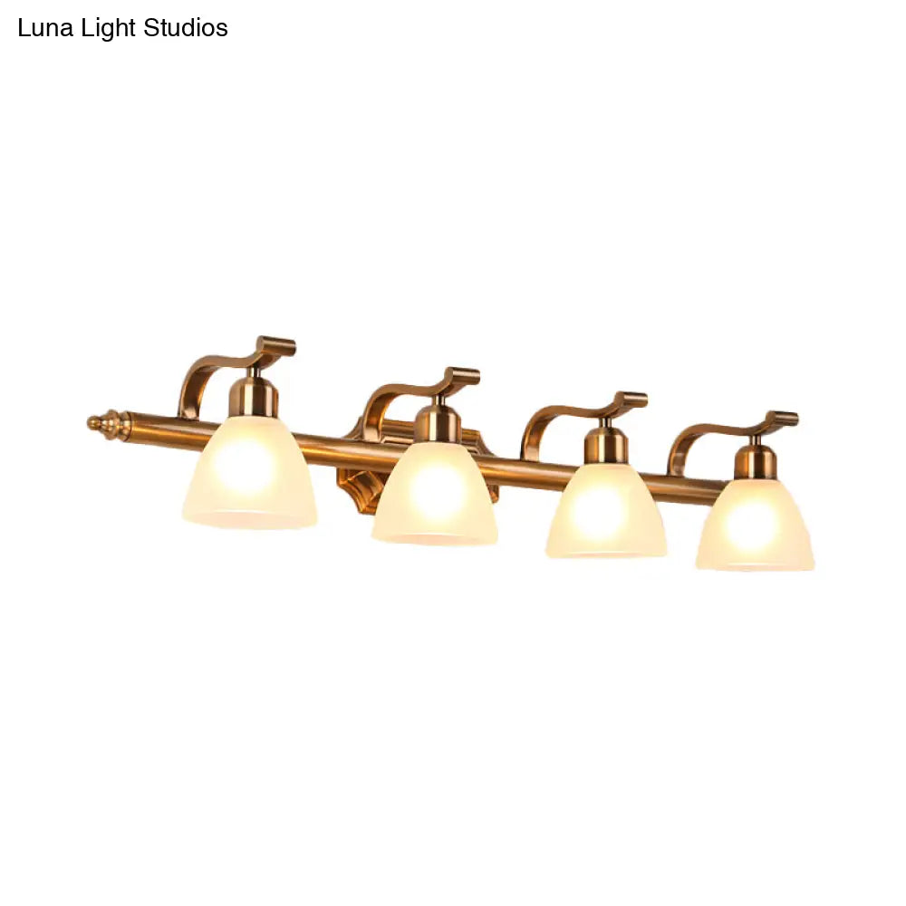 Gold Colonial Dome Vanity Lighting Idea: 1/2/3-Light Cream Glass Bathroom Wall Light With Curved Arm