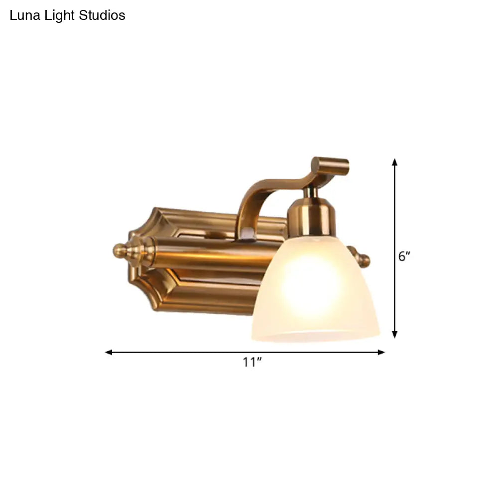 Gold Colonial Dome Vanity Lighting Idea: 1/2/3-Light Cream Glass Bathroom Wall Light With Curved Arm