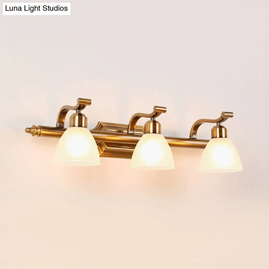 Gold Colonial Dome Vanity Lighting Idea: 1/2/3-Light Cream Glass Bathroom Wall Light With Curved Arm