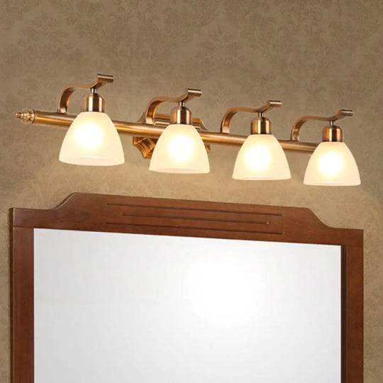 Gold Colonial Dome Vanity Lighting Idea: 1/2/3-Light Cream Glass Bathroom Wall Light With Curved Arm