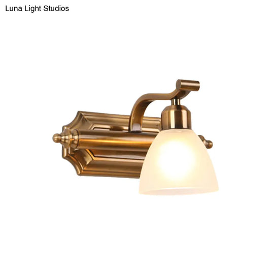 Gold Colonial Dome Vanity Lighting Idea: 1/2/3-Light Cream Glass Bathroom Wall Light With Curved Arm