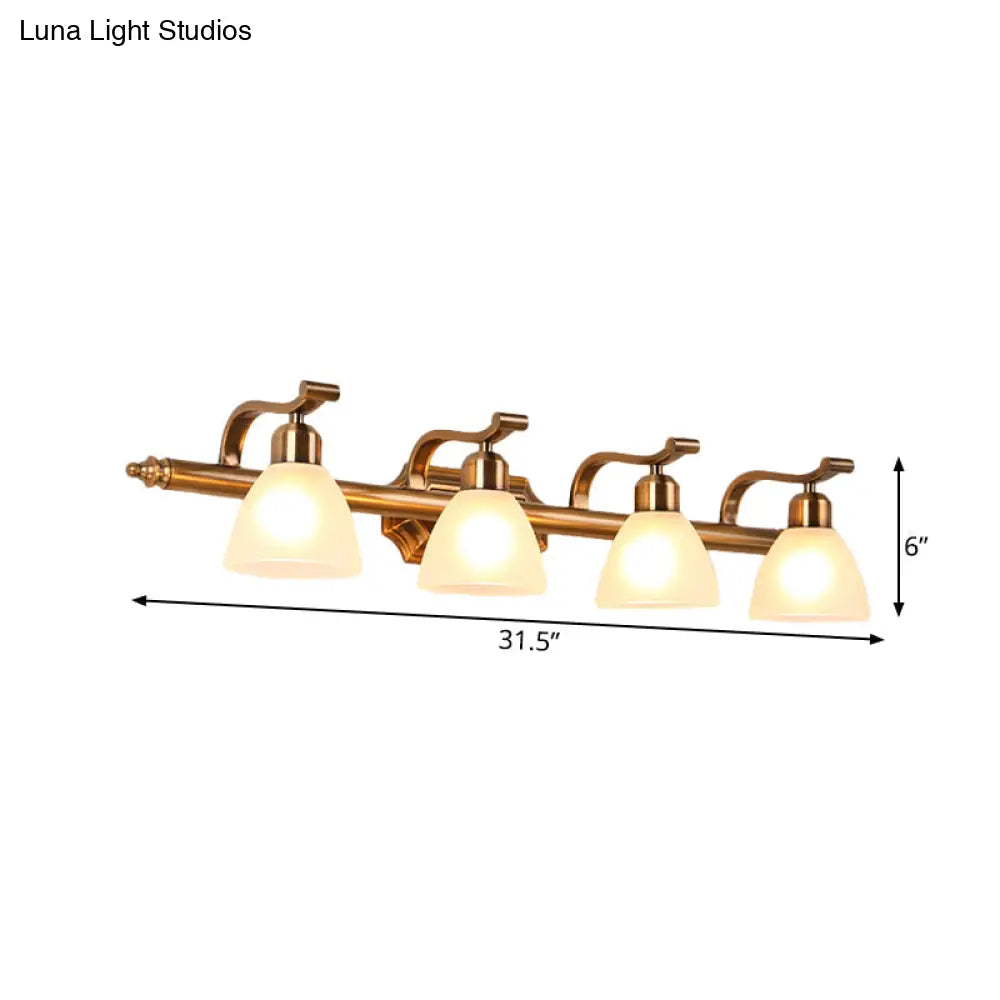 Gold Colonial Dome Vanity Lighting Idea: 1/2/3-Light Cream Glass Bathroom Wall Light With Curved Arm