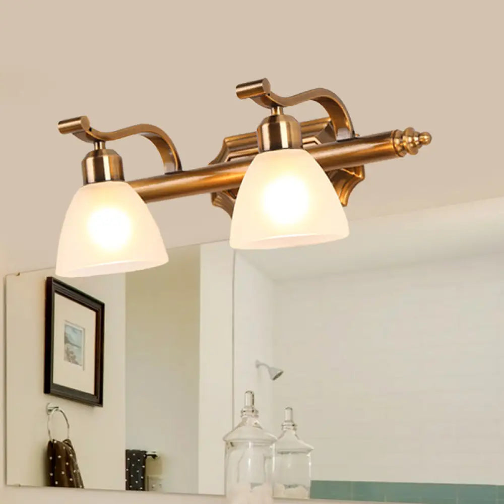 Gold Colonial Dome Vanity Lighting Idea: 1/2/3-Light Cream Glass Bathroom Wall Light With Curved Arm