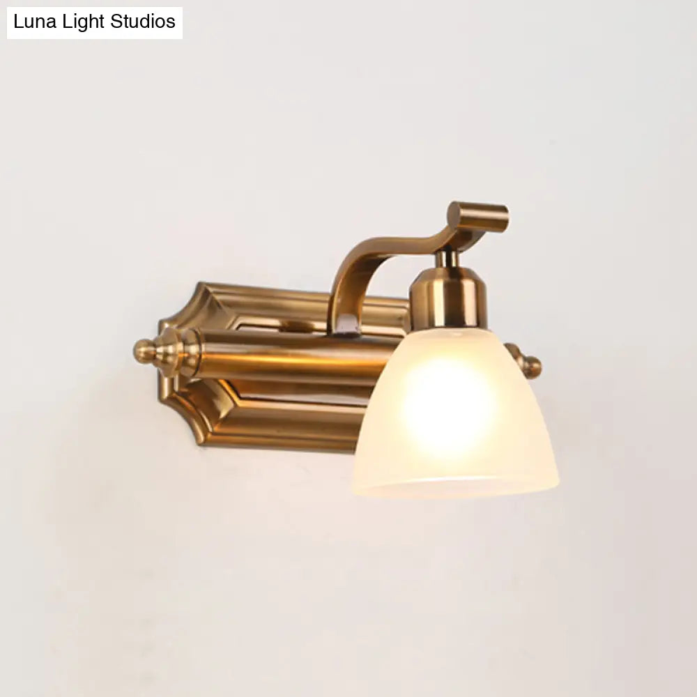 Gold Colonial Dome Vanity Lighting Idea: 1/2/3-Light Cream Glass Bathroom Wall Light With Curved Arm