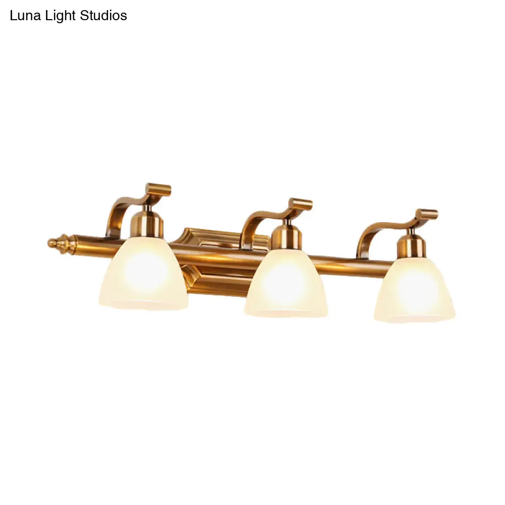 Gold Colonial Dome Vanity Lighting Idea: 1/2/3-Light Cream Glass Bathroom Wall Light With Curved Arm