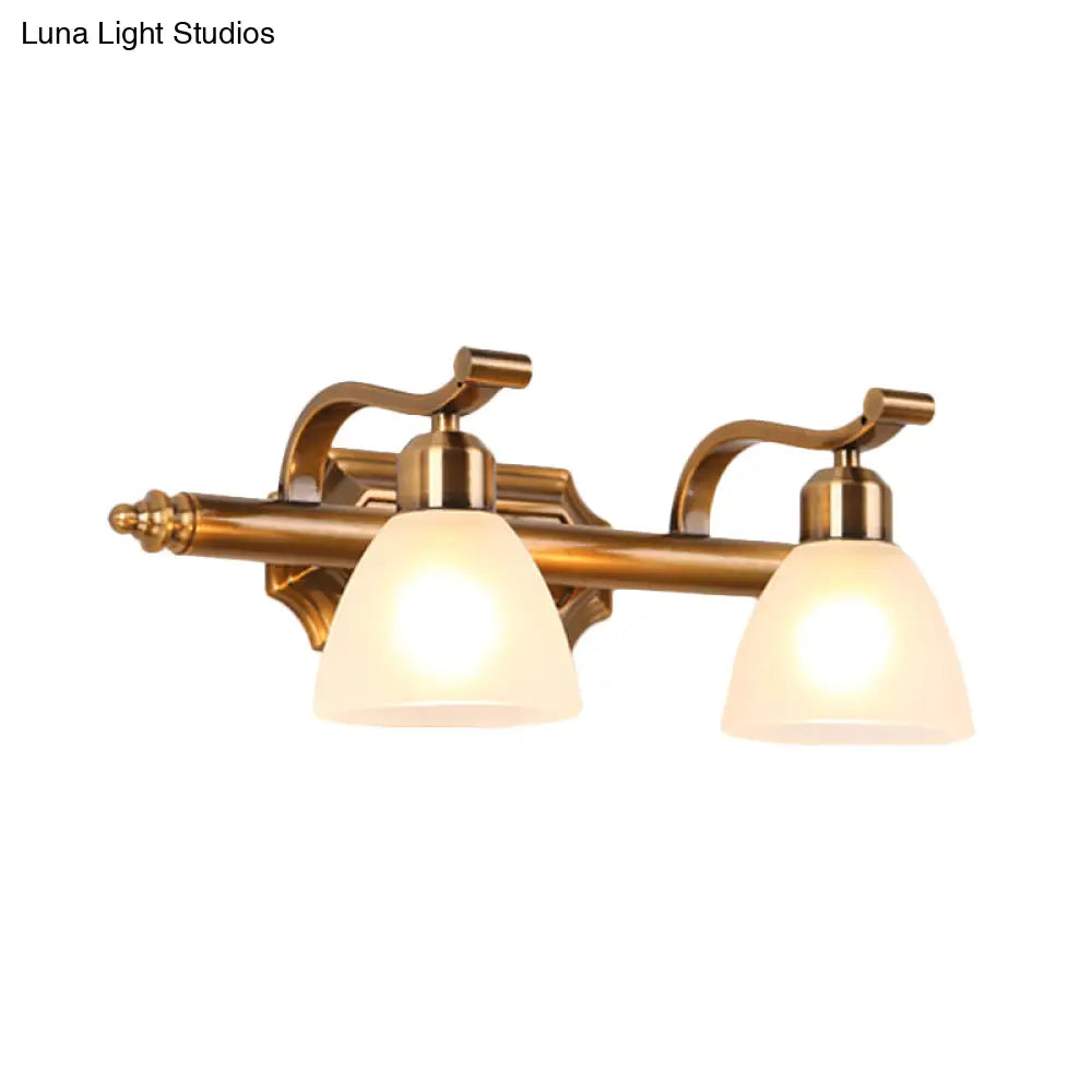 Gold Colonial Dome Vanity Lighting Idea: 1/2/3-Light Cream Glass Bathroom Wall Light With Curved Arm