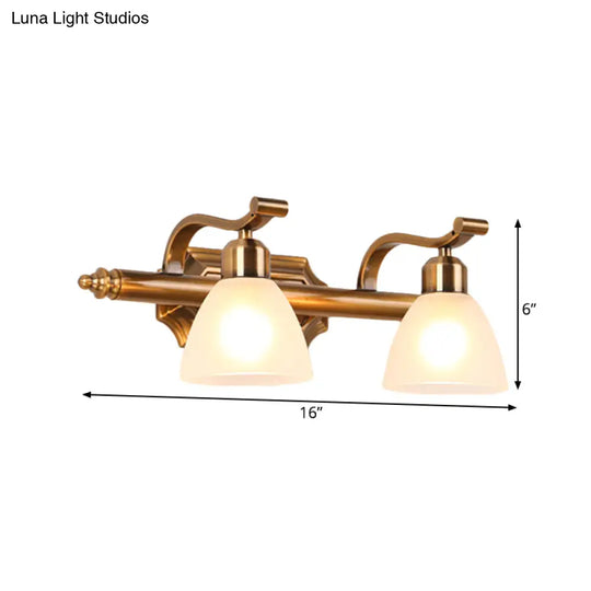 Gold Colonial Dome Vanity Lighting Idea: 1/2/3-Light Cream Glass Bathroom Wall Light With Curved Arm