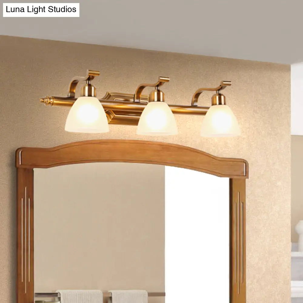 Gold Colonial Dome Vanity Lighting Idea: 1/2/3-Light Cream Glass Bathroom Wall Light With Curved Arm