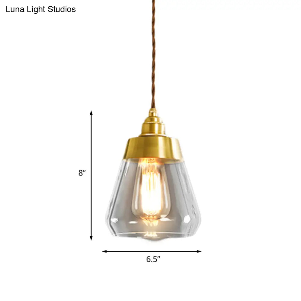 Gold Colonial Pendant Lamp With Cone Glass Shade - 1 Bulb Down Lighting For Restaurants