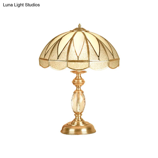 Gold Colonial Style Bedside Lamp With Beige Glass Dome - 12/16 Wide Nightstand Light