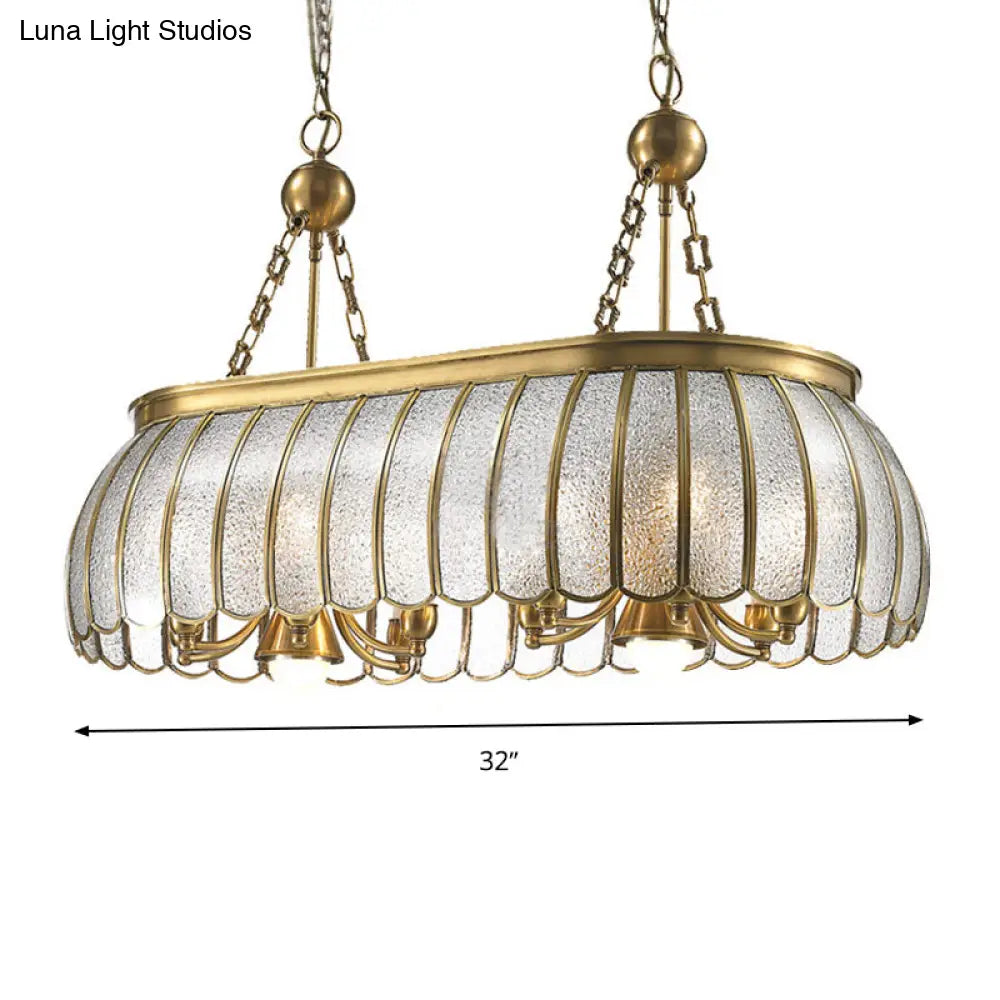 Gold Colonial Style Bubble Glass Pendant Ceiling Light For Kitchen With 10 Scallop Accented Heads