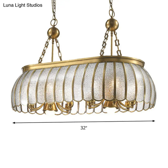 Gold Colonial Style Bubble Glass Pendant Ceiling Light For Kitchen With 10 Scallop Accented Heads