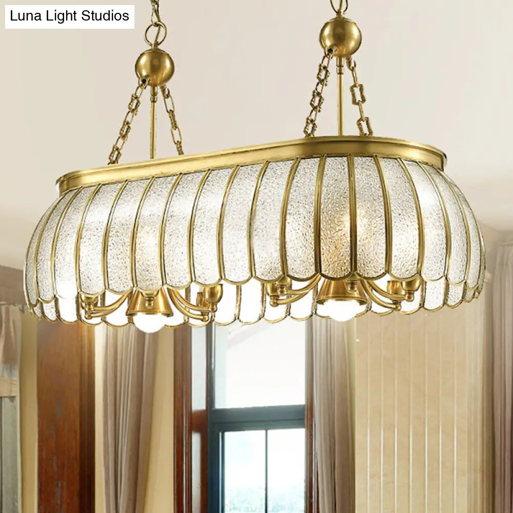 Gold Colonial Style Bubble Glass Pendant Ceiling Light For Kitchen With 10 Scallop Accented Heads