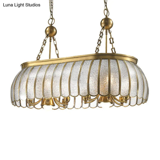 Gold Colonial Style Bubble Glass Pendant Ceiling Light For Kitchen With 10 Scallop Accented Heads